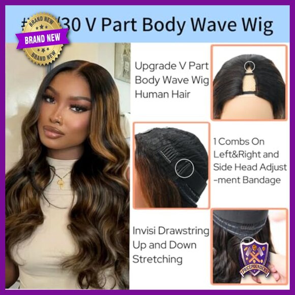Human Hair V Part Half Wig Body Wave Glueless Beginner Friendly 16 Inch